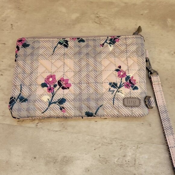 Lug Peekaboo Wallet Pouch with Wristlet Strap Plaid Floral Pearl Clear B… - Picture 1 of 12